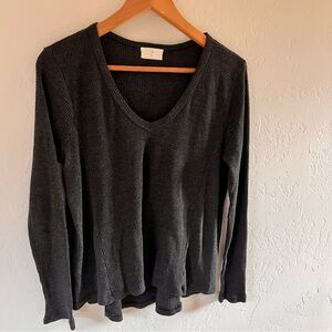 Black V-Neck T.La Waffle Knit V Neck Pullover Cotton Size S